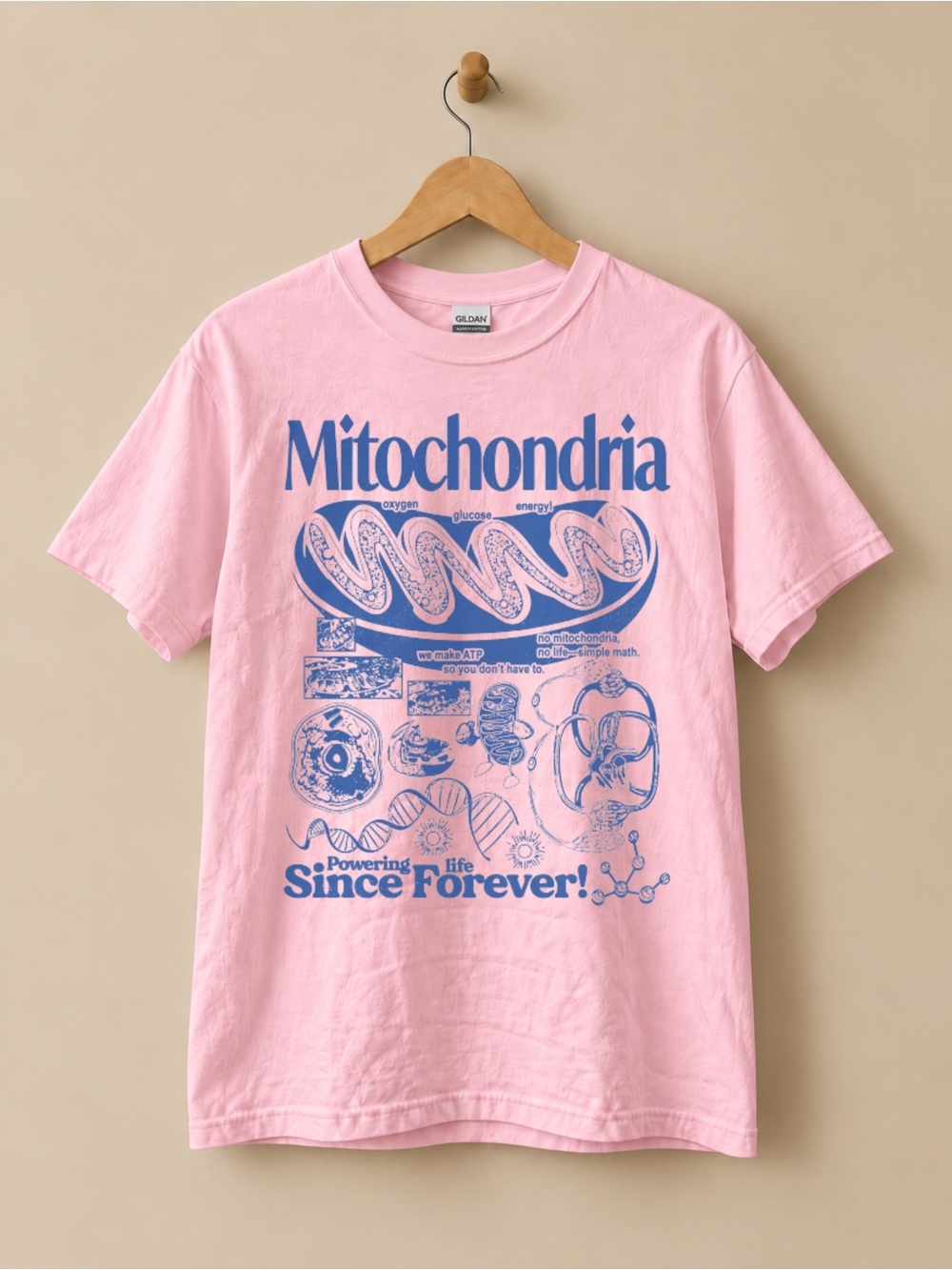 Gildan Pink with Blue Mitochondria Graphic Unisex T-shirt